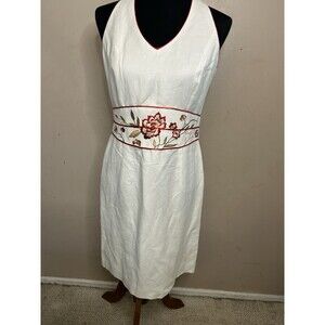VINTAGE 90’s Yves Cossette Depeche Mode Linen Rayon Halter Dress Size 8 Petite